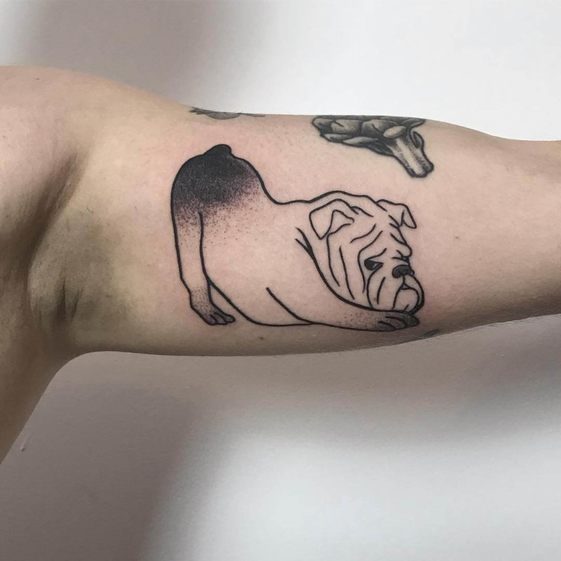 English bulldog stretching tattoo